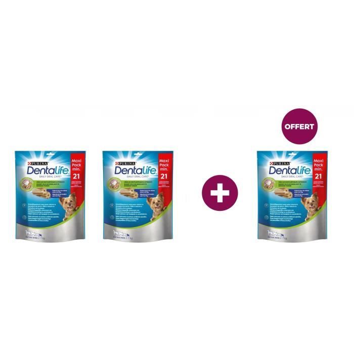 Lot de 2 paquets Purina Dentalife Extra Mini Bâtonnets à mâcher - Pour chien de très petite taille - 207 g + 1 paquet offert