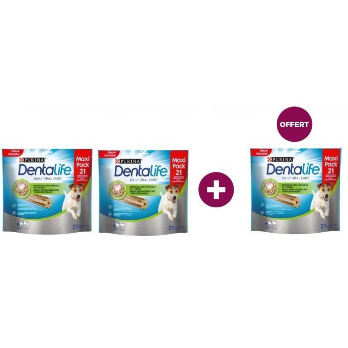 Lot de 2 paquets Purina Dentalife Mini Bâtonnets à mâcher - Pour chien de petite taille - 345 g + 1 paquet offert