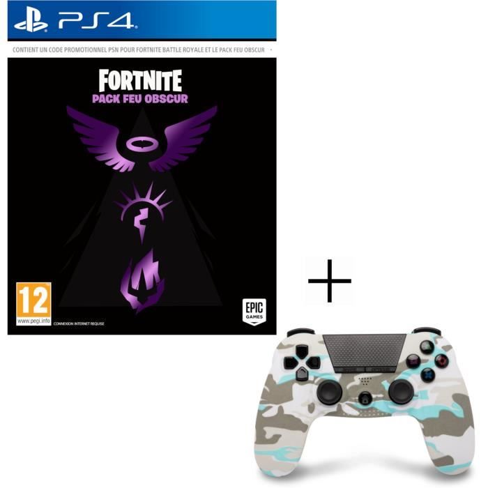 Pack Fortnite PS4 : Manette PS4 Bluetooth Snownite + Pack Feu Obscur Jeu PS4