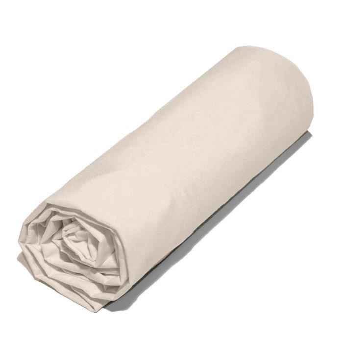 COTE DECO Drap housse 100% coton lavé 140x190 cm - Blanc ficelle