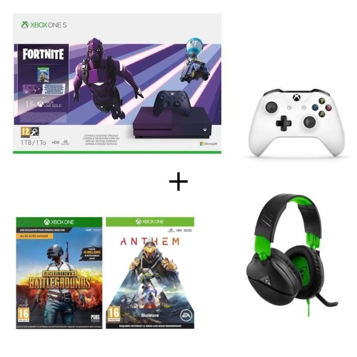 Xbox One S 1 To Fortnite + 2e manette blanche + Casque Turtle Beach pour Xbox One + 2 codes Jeux : PUBG & Anthem