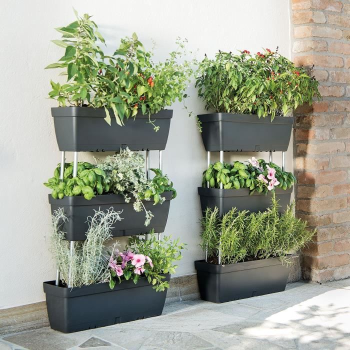 DEROMA Trio de Jardinière Enjoy à réserve d'eau - 50 x 16,1 x H 22 cm - 28,8 L - Noir anthracite