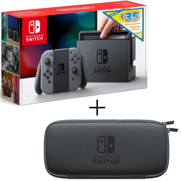 Console Nintendo Switch avec Joy-Cons Gris + code téléchargement 35€ Nintendo eShop + Pochette transport + Protection d'écran