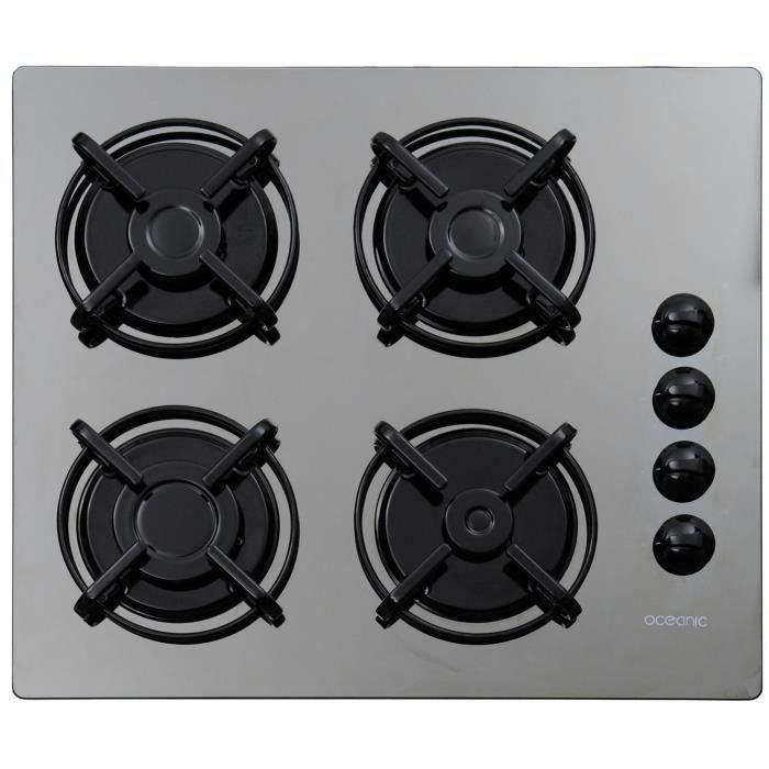 OCEANIC OCEACTG4M Table de cuisson gaz-4 foyers-6,95kW-L59xP52cm-Revêtement verre-Miroir