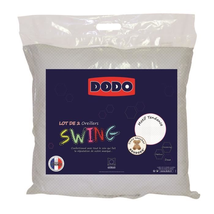 DODO Lot de 2 oreillers SWING - 60 x 60 cm - Blanc