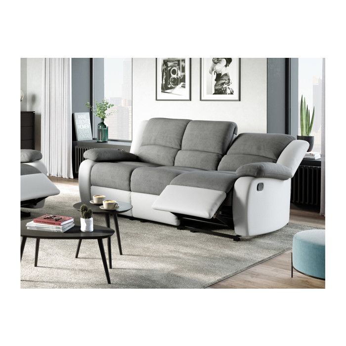RELAX Canape de relaxation 3 places Bi matiere Gris et blanc Contemporain L 190 x 93 cm