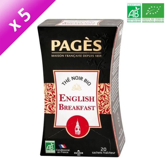 PAGES Lot de 5 Thés Noir English Breakfast Bio
