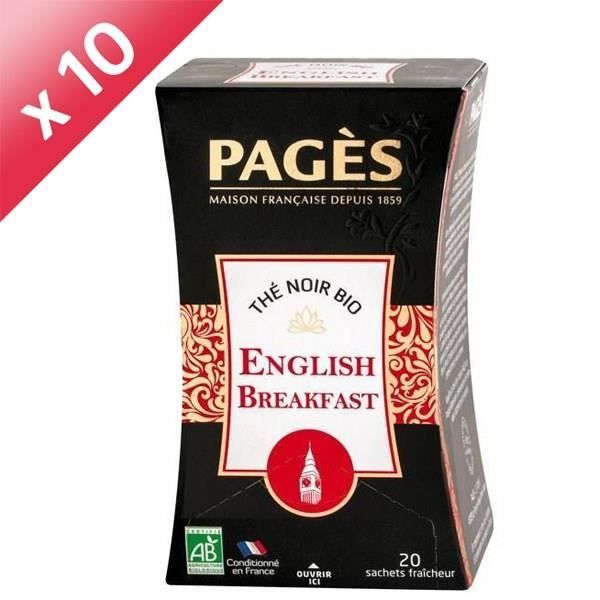PAGES Lot de 10 Thés Noir English Breakfast Bio