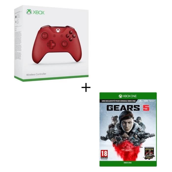 Manette Xbox One Sans Fil Rouge + Jeu Xbox One Gears 5
