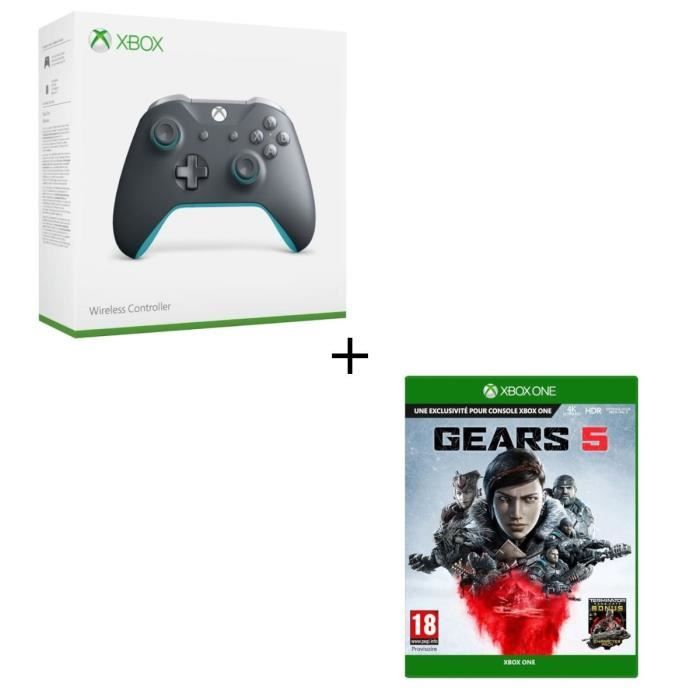 Manette Xbox One sans fil Grise/Bleue + Jeu Xbox One Gears 5