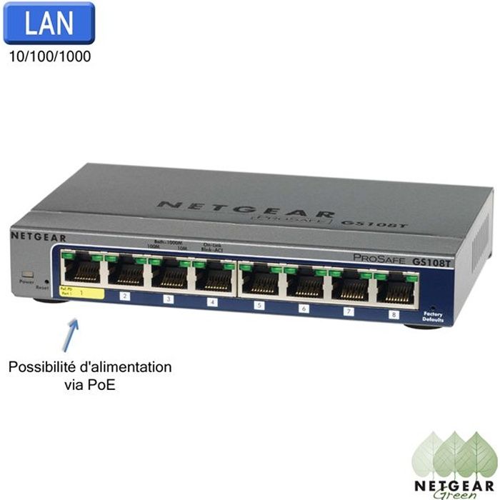 NETGEAR Prosafe GS108T-200GES Switch - Gigabit 8 Ports Smart Manageable
