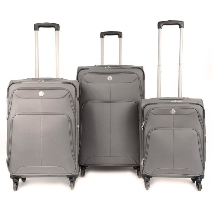 KINSTON Set de 3 Valises Souple 4 Roues 51-61-71cm Gris
