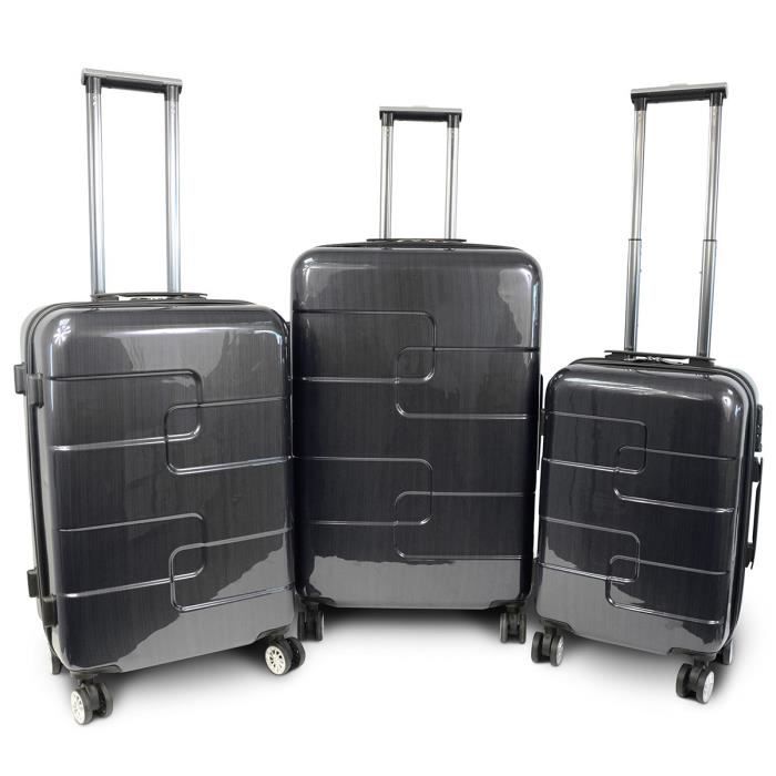 KINSTON Set de 3 Valises Rigide ABS & Polycarbonate 8 Roues 56-66-76cm Gris Foncé