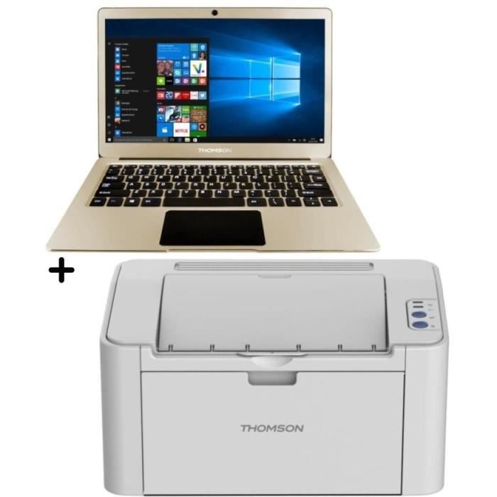 THOMPSON Ordinateur Portable - NEO X - 13,3 pouces - Celeron N3350 - Stockage 32Go + Imprimante laser monochrome