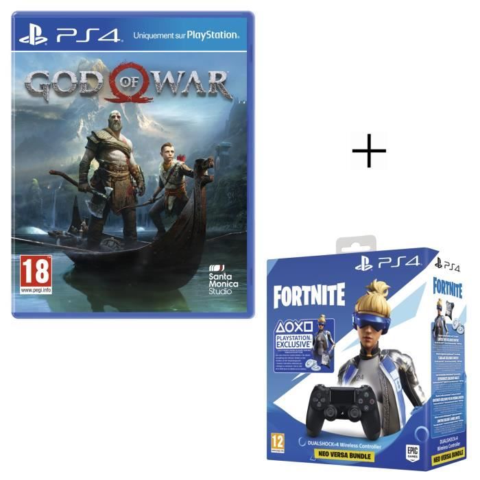 Manette PS4 DualShock 4 Noire V2 + Voucher Fortnite + God Of War