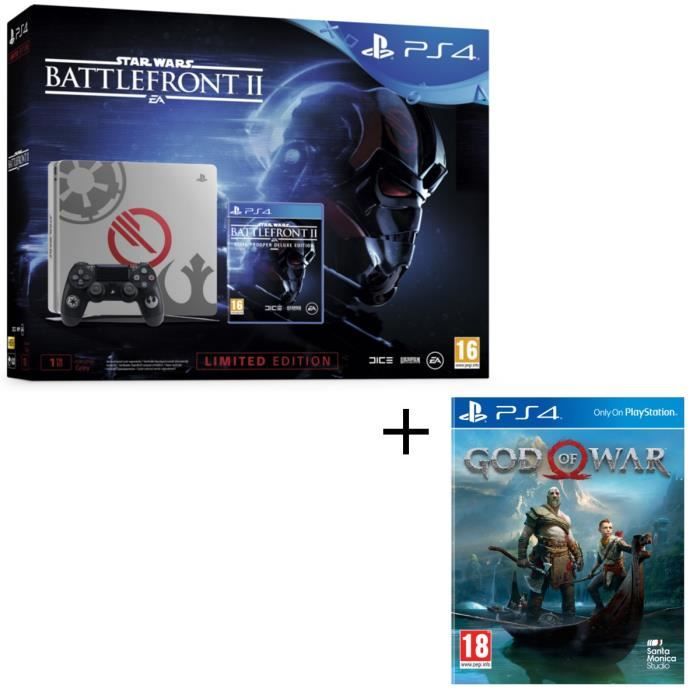 Nouvelle PS4 1 To Star Wars Battlefront II Edition Spéciale + 2 Jeux PS4 : Star Wars Battlefront II Edition Deluxe + God of War