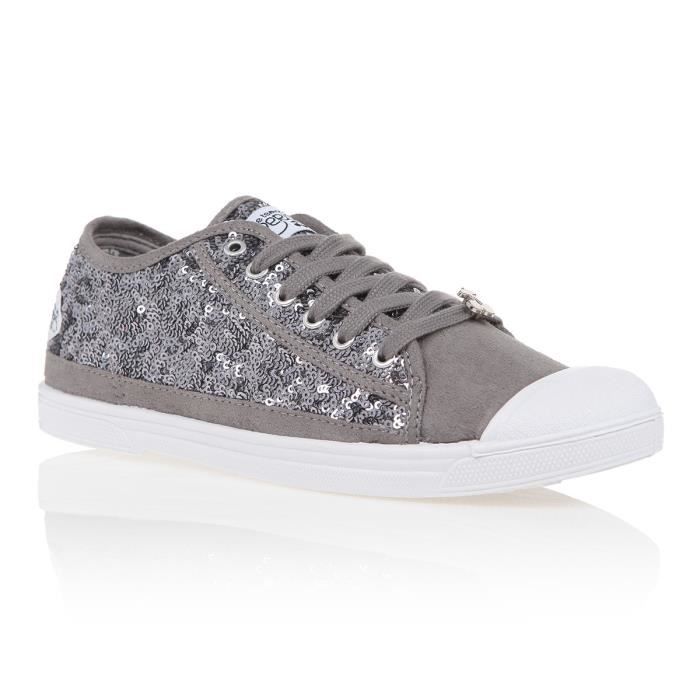 LE TEMPS DES CERISES Baskets Sportwear Basic 02 Sequins Gris Argenté Femme
