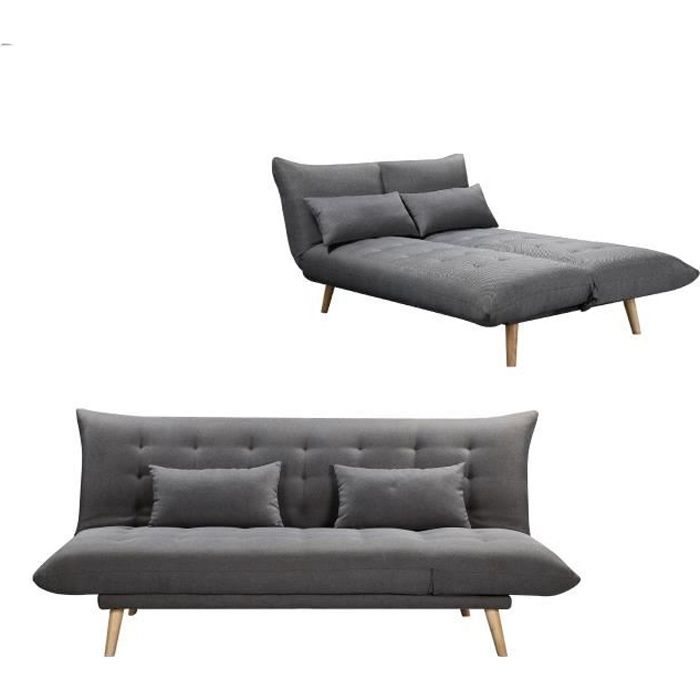 SOLIS Banquette convertible 3 places - Tissu Gris foncé - L 197 x P 94 x H 86 cm