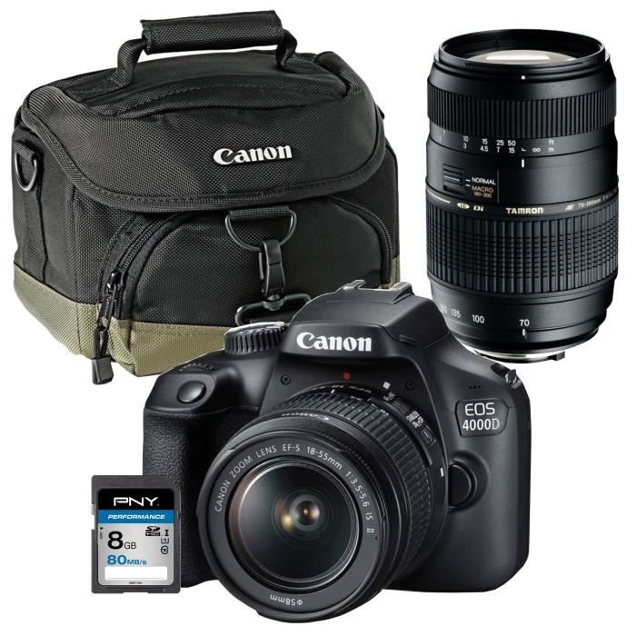 CANON EOS 4000D Appareil photo Reflex 18 MP + Objectif 18-55mm + Objectif Tamron 70-300mm + Carte mémoire SDHC 8Go + Sac Canon