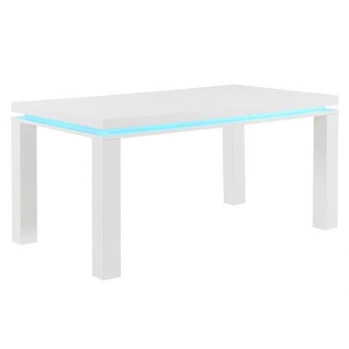 FLASH Table à manger avec LED de 6 à 8 personnes style contemporain blanc Laqué brillant - L 160 x l 90 cm