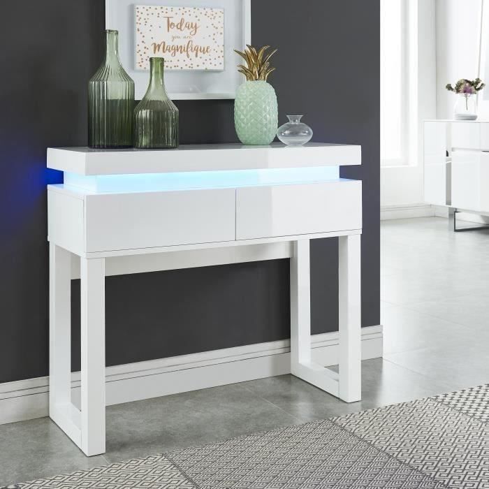 FLASH Console avec LED style contemporain blanc laqué brillant - L 90 cm