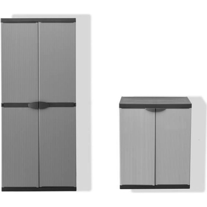 TOOD Lot de 2 armoires haute et basse de rangement en résine
