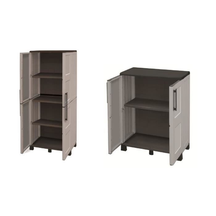 TOOD Lot de 2 armoires haute et basse de rangement en résine