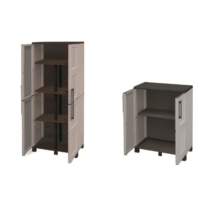 TOOD Lot de 2 armoires haute et basse de rangement en résine