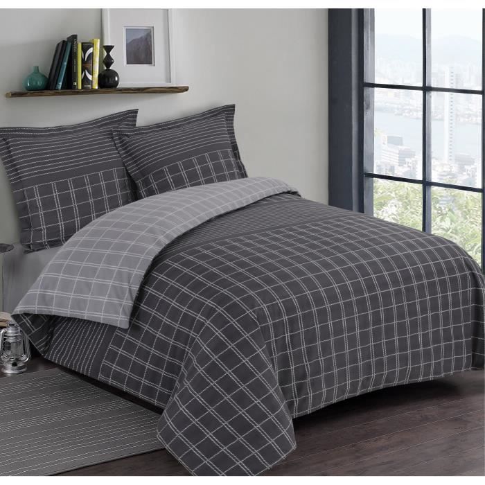 VISION Parure de couette réversible Martin - 100% coton - 140 x 200 cm - Gris