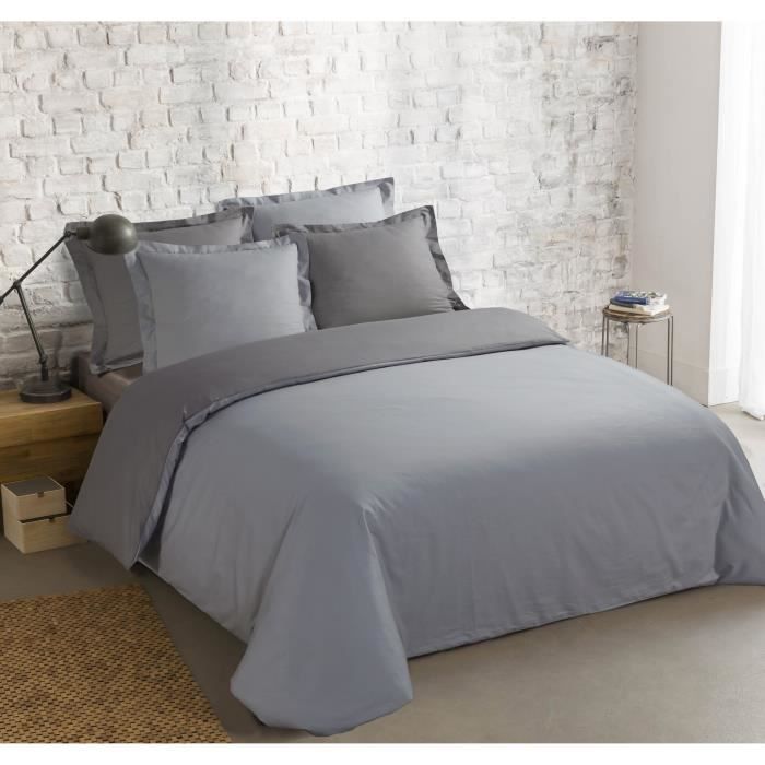 VISION Parure de couette 100% coton - 1 housse de couette 200 x 200 cm + 2 taies d'oreiller 65 x 65 cm - Gris et gris perle