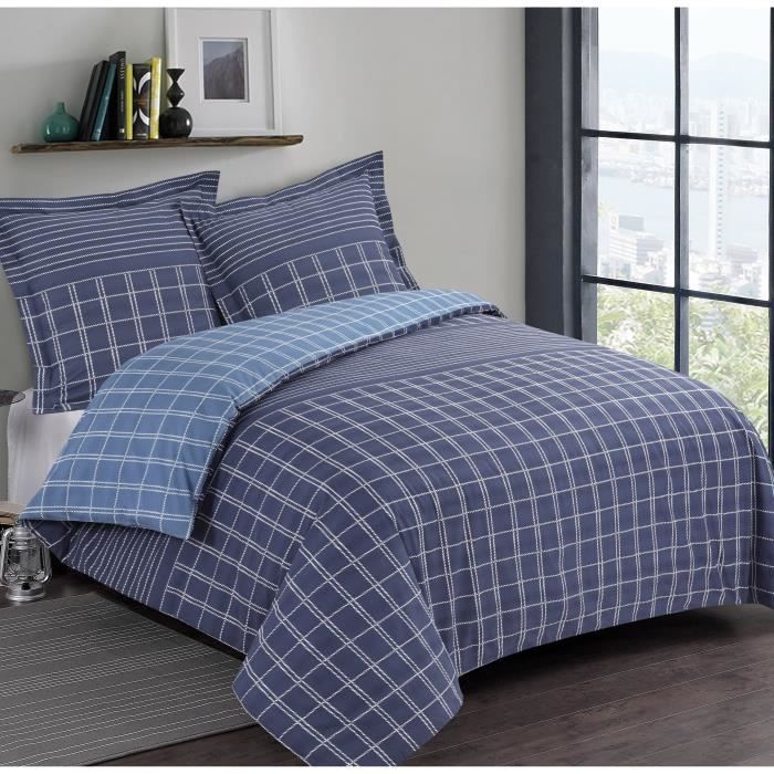 VISION Parure de couette réversible Martin - 100% coton - 200 x 200 cm - Bleu