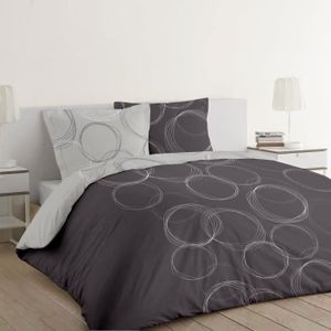 VISION Parure de couette LENNY 100% coton - 1 housse de couette 220x240 cm + 2 taies d'oreiller 65x65 cm gris