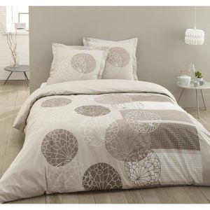 VISION Parure de couette ADELE 100% Coton - 1 housse de couette 220x240cm + 2 taies d'oreillers 65x65cm - Beige