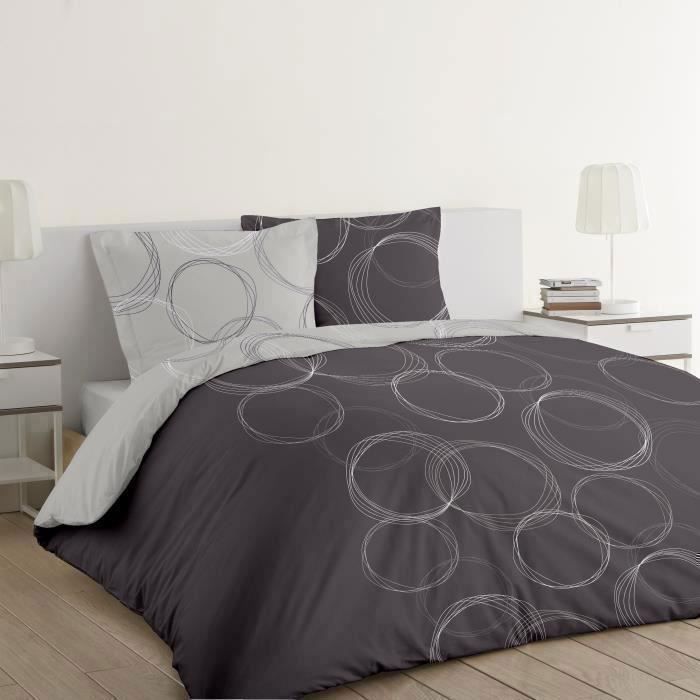 VISION Parure de couette Lenny - 100% coton - 1 housse de couette 220 x 240 cm + 2 taies d'oreiller 65 x 65 cm - Gris