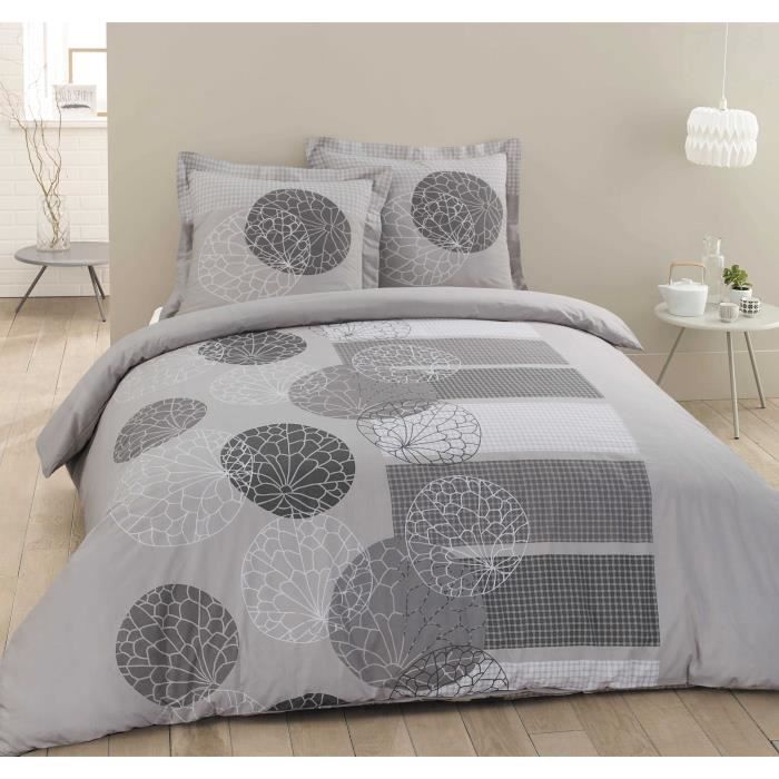 VISION Parure de couette Adèle - 100% coton - 1 housse de couette 220 x 240 cm + 2 taies d'oreiller 65 x 65 cm - Gris anthracite