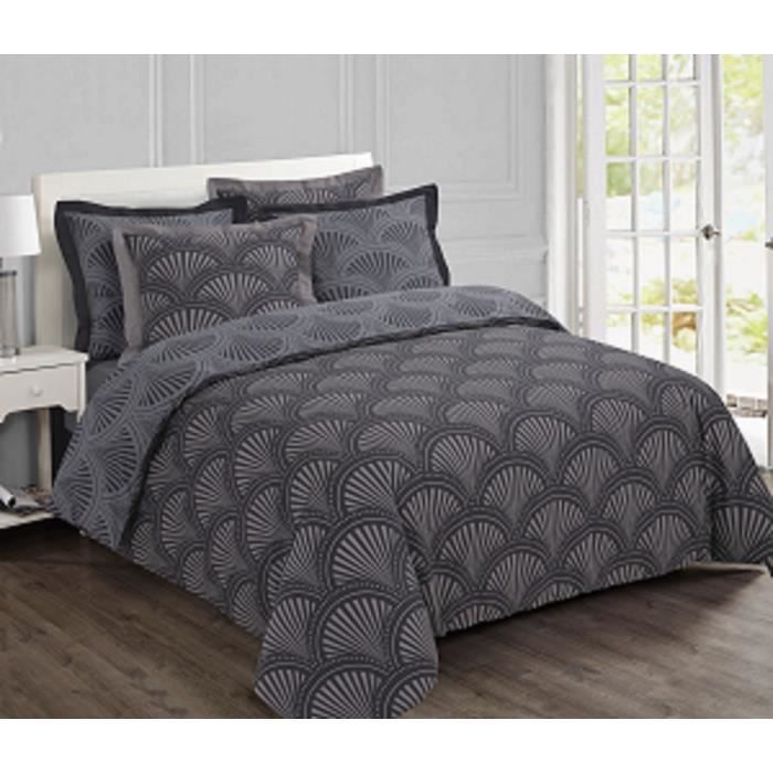 VISION Parure de couette Victoria - 100% coton - 1 housse de couette 220 x 240 cm + 2 taies d'oreiller 65 x 65 cm - Gris