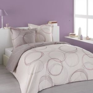 VISION Parure de couette LENNY PINK 100% coton - 1 housse de couette 240x260 cm + 2 taies d'oreiller 65x65 cm gris et rose