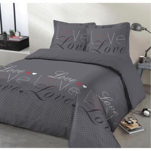 VISION Parure de couette LOVE 100% Coton - 1 housse de couette 240x260 cm + 2 taies d'oreillers 65x65 cm anthracite, blanc et rouge