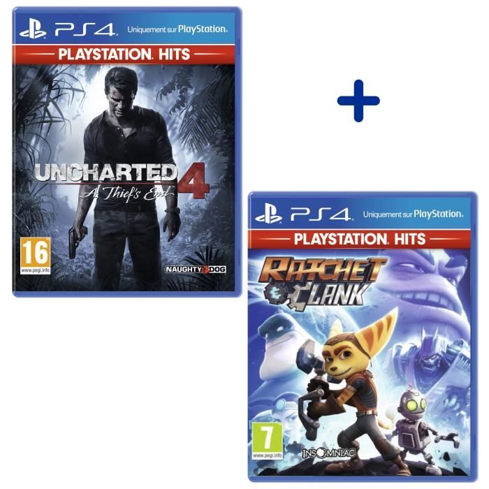 Pack 2 Jeux PS4 PlayStation Hits : Uncharted 4 A Thief's End + Ratchet & Clank