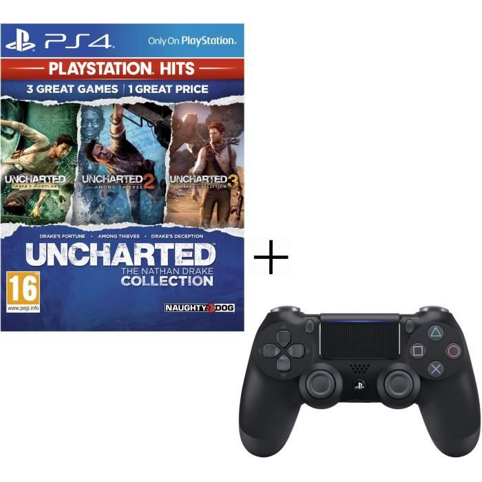 Pack Playstation : Manette PS4 + Voucher Fortnite + Uncharted Nathan Drake Collection PS Hits Jeu PS4