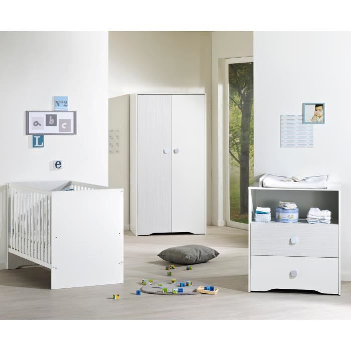 PITCHOU Chambre Bébé Complète 3 pièces : Lit 60x120 cm + Armoire + Commode - SAUTHON