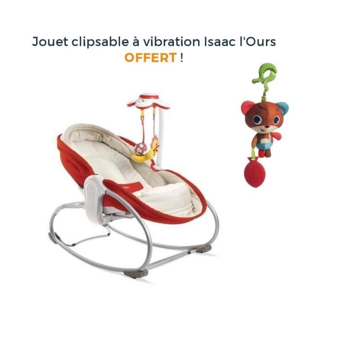 TINY LOVE Transat rocker napper 3 en 1 + Jouet clipsable Ours OFFERT- rouge