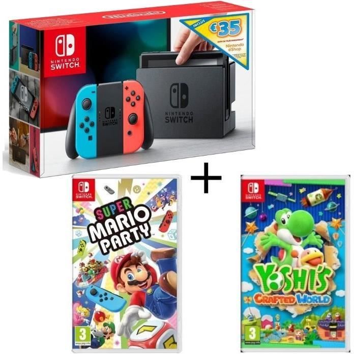 Pack Nintendo Switch Néon + Yoshi's : Crafted World + Super Mario Party + code téléchargement 35€ Nintendo eShop
