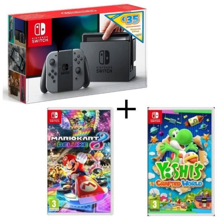 Pack Nintendo Switch Grise Edition Limitée + Yoshi's : Crafted World + Mario Kart 8 Deluxe + code téléchargement 35€ Nintendo eShop