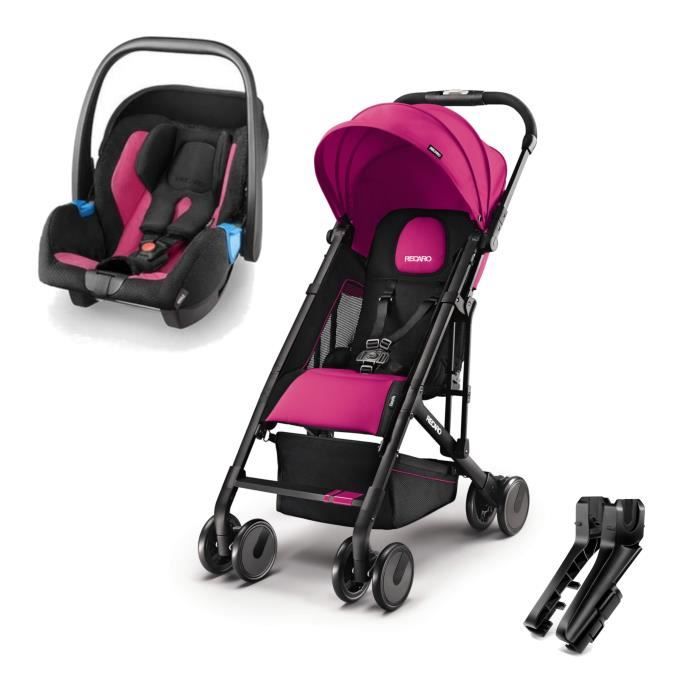 RECARO Poussette duo Easylife + siège auto Gr 0+ Privia - Adaptateurs inclus - Rose
