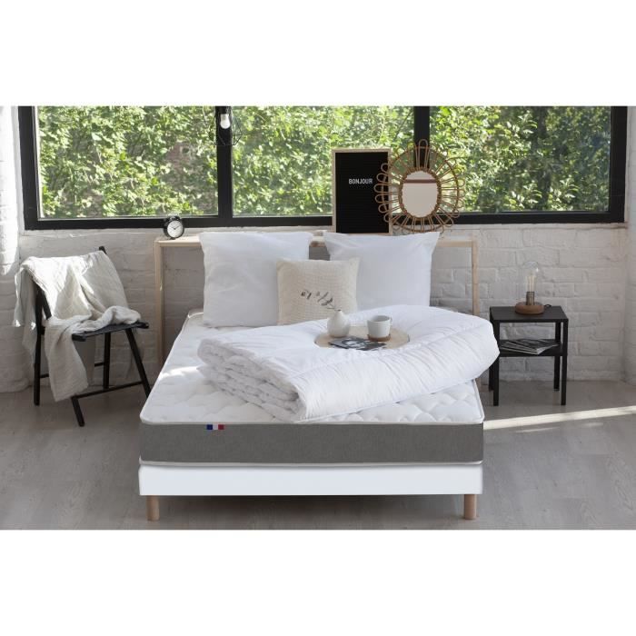 CONFORT DESIGN Matelas 140x190cm Ressorts 5 zones + Couette + 2 Oreillers - 100% Français