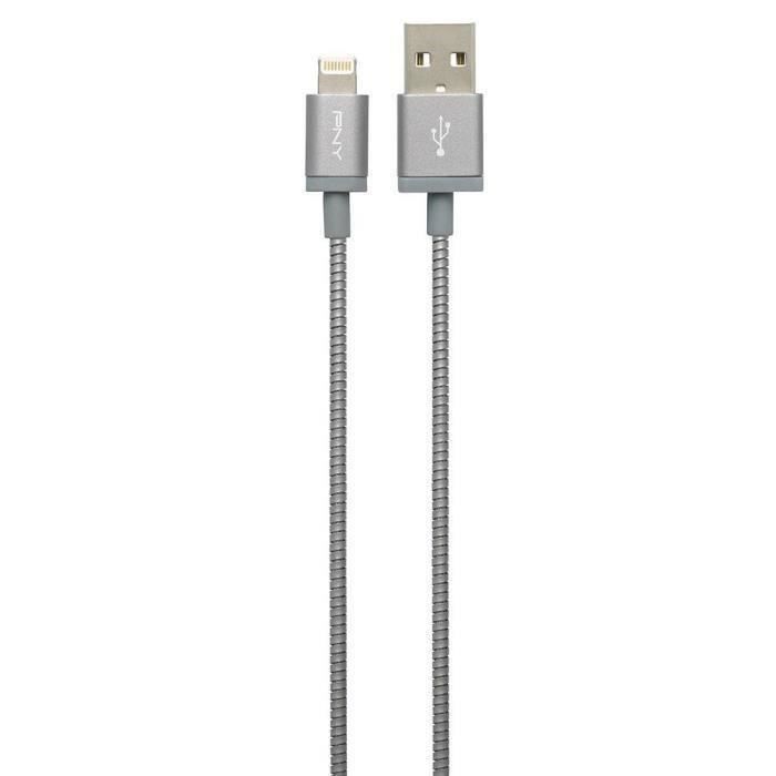 PNY Câble Chargeur et Synchronisation Lightning vers USB Métallique Gris