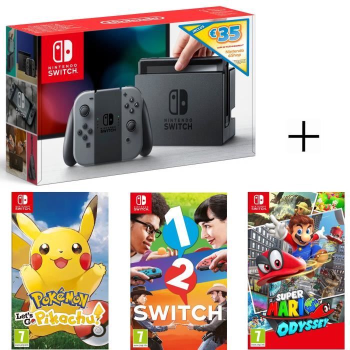 Switch grise Ed. Limitée + code téléchargement 35€ Nintendo eShop + Super Mario Odyssey + 1-2-Switch + Pokemon let's go Evoli