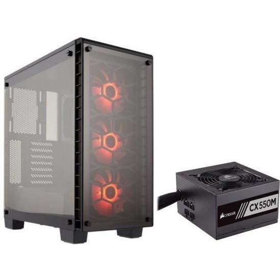 CORSAIR Pack Boitier PC Crystal 460X RGB + Alimentation CX550M 550W 80+ Bronze