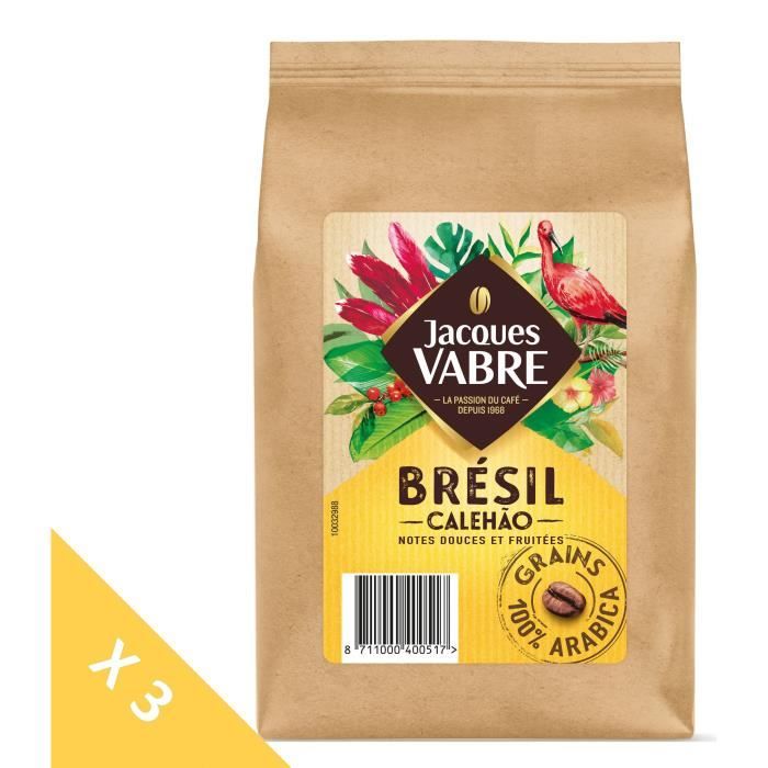 JACQUES VABRE Café en grains de Brésil - 3 paquets de 500 g
